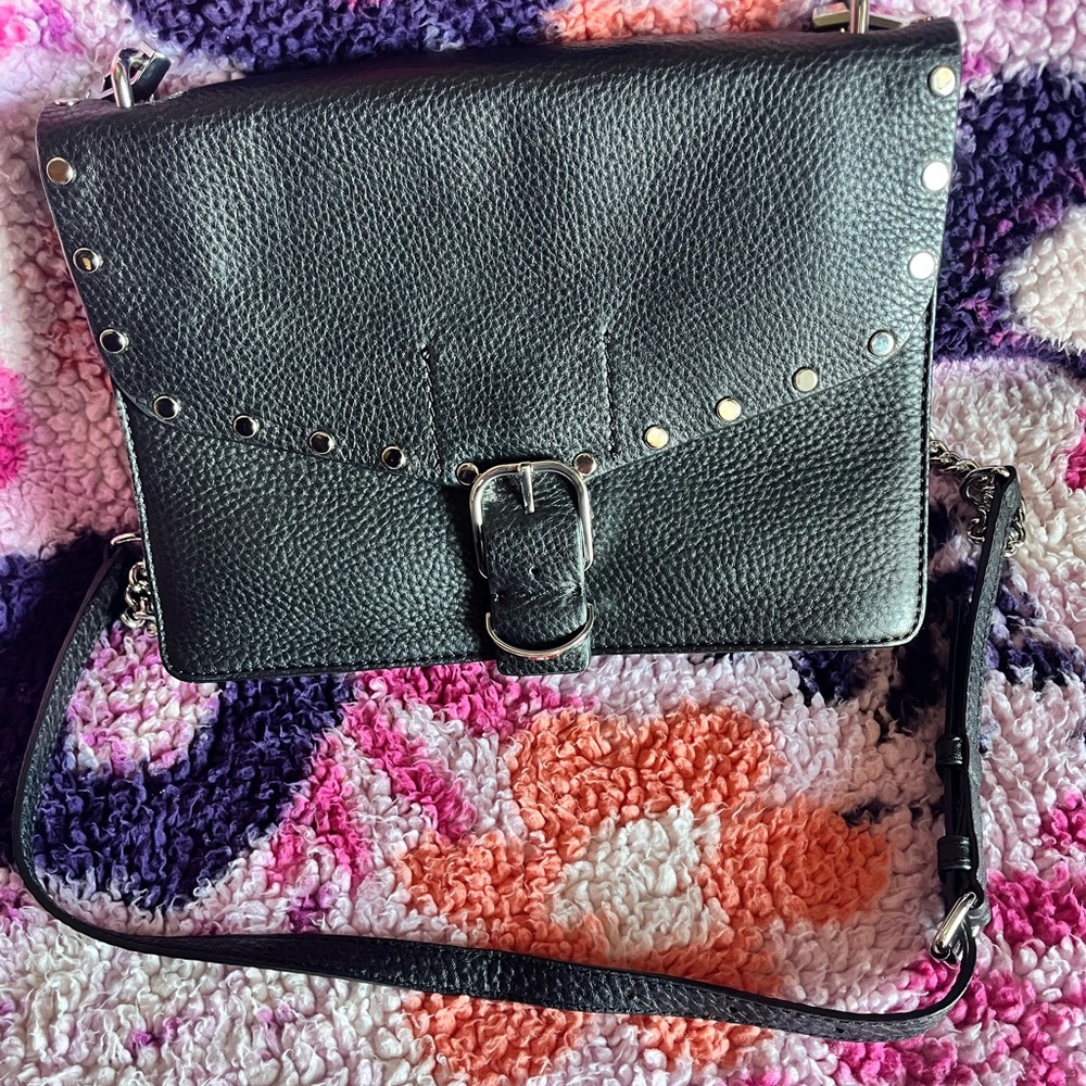 REBECCA MINKOFF MEDIUM BIKER STUDDED BLACK LEATHER CROSSBODY BAG